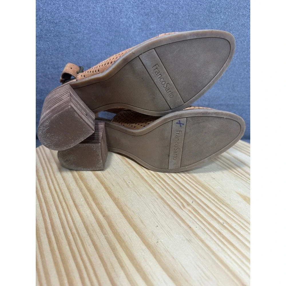 Franco Sarto Womens Aubree Perforated Leather Block Heel Booties Tan Size 8‎